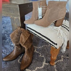 Tan and Brown Ankle Boots Set